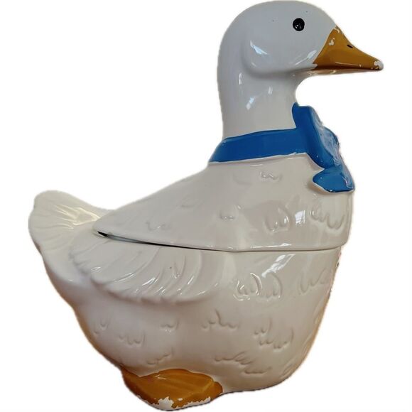 - Vintage hand painted goose cookie jar with flaws - Picture 1 of 10